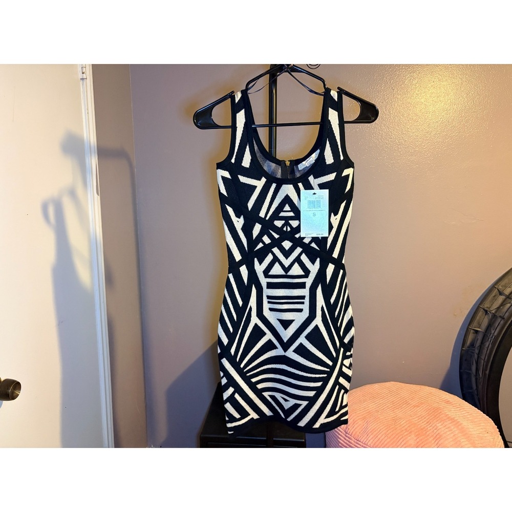 Love By Design Caviar Black Geometric Knit Dress, Sleeveless, Women Sz S - NWT